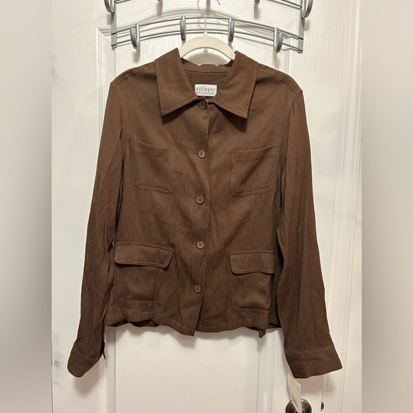 Women’s 16 villager by Liz Claiborne blouse NWT brown collared shirt - Picture 1 of 12